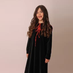 Kids Velour Clothing Set Fall/Winter Collection Black/Navy Boy And Girl Outfit with Contrast Ribbons Edges Family Matching Dress