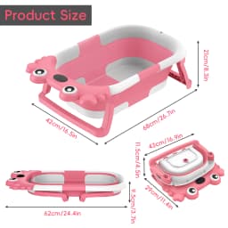Crab Cartoon Collapsible Baby Bathtub for Newborn with Thermometer & Soft Floating Cushion for Newborn Baby Bath Tub,Infant Bath Tub with bath mat