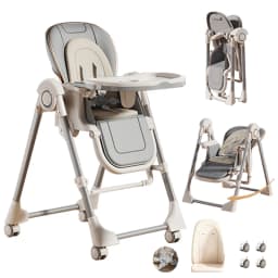 Adjustable Baby High Chair Foldable Infant Dining Seat Removable 2 Tier Split Tray Eating Playing Surface Portable Newborn Rocking Chair Easy Clean Eco Friendly PP Material Feeding