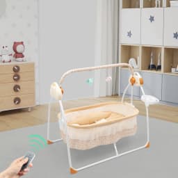 Electric Baby Cradle with Remote Control, Foldable Portable Bassinet with Bluetooth Music & Mosquito Net for 0-18 Months Baby