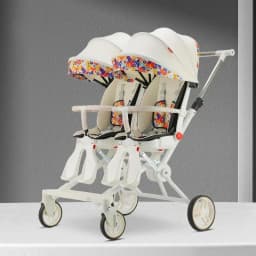 Portable Twin Stroller Double Seat Stroller Foldable Four-wheel Twin Stroller 360° Swivel Seat, Adjustable Backrest