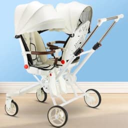 Portable Twin Stroller Double Seat Stroller Foldable Four-wheel Twin Stroller 360° Swivel Seat, Adjustable Backrest