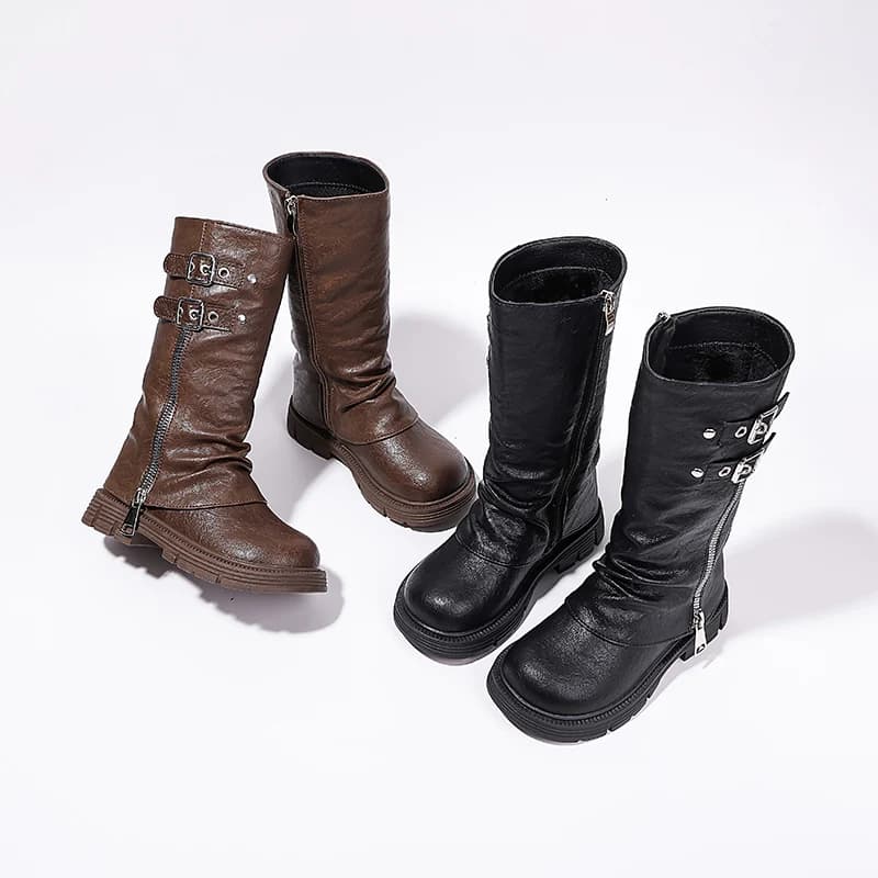 Spring Autumn New Kids Fashion High Boots Classic Black Brown Girls School Causal Leather Boots Catwalk Children Platform Boots