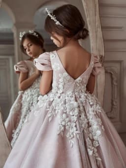 Pink Elegant O-neck Short Sleeve Kids Princess Gown Birthday Party Sweet Cute 3D Flower Girls Dresses For Wedding Customized