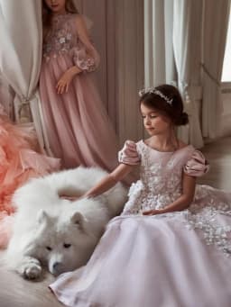 Pink Elegant O-neck Short Sleeve Kids Princess Gown Birthday Party Sweet Cute 3D Flower Girls Dresses For Wedding Customized