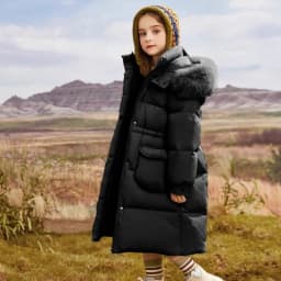 2025 New Winter Girls Jackets Kids Thickened Warm Down Coats Children's Fur Collar Hooded Outerwear Teenager Long Overcoat