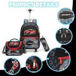 Girls Rolling Backpack with Lunch Box School Backpacks with Wheels 16.5" Roller Backpack for Girls, 3pcs Kids Wheeled Bookbag