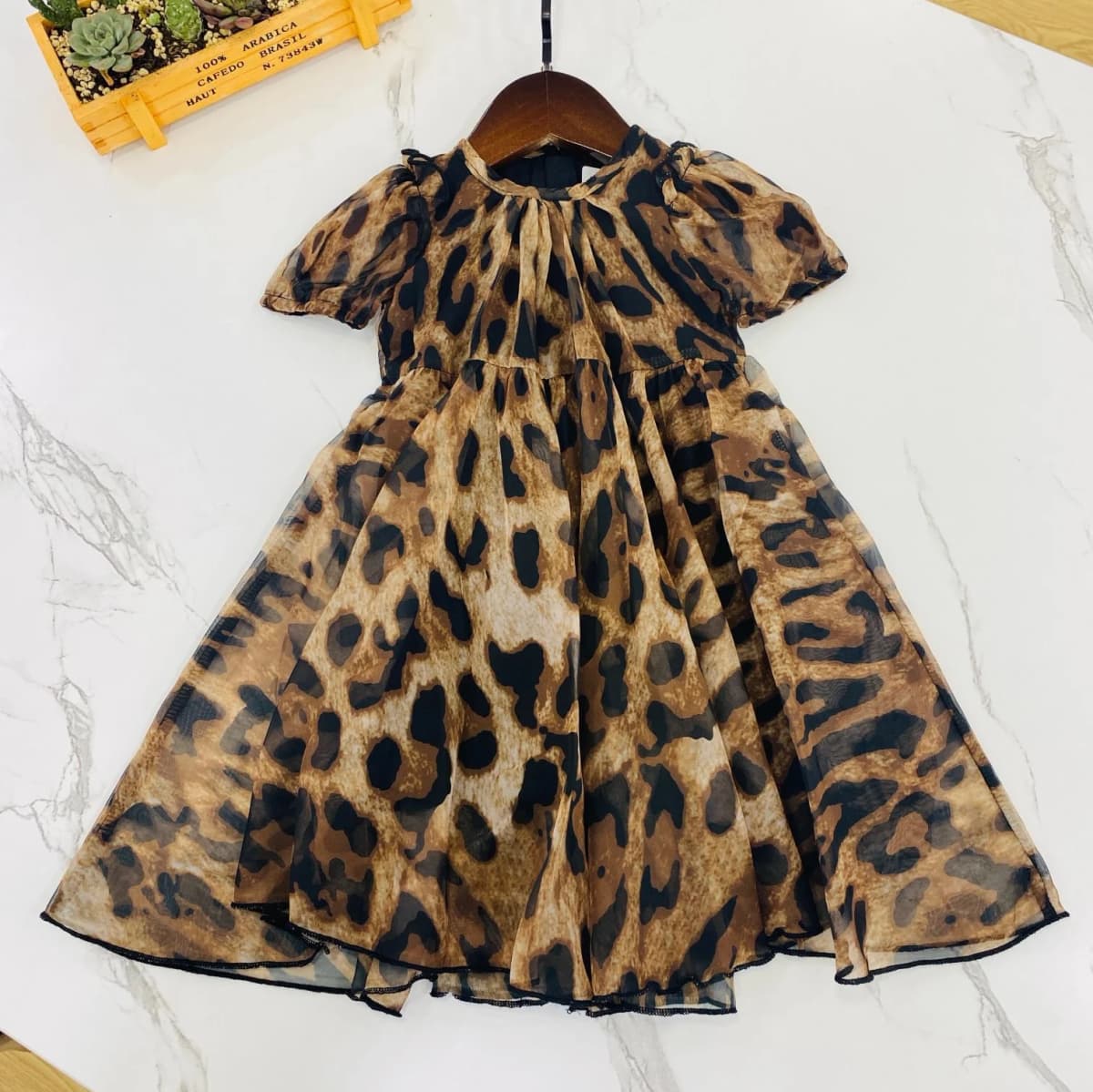 2025 Short Sleeved Leopard Print Baby Dress Yarn Bay Dress for 0-2Y