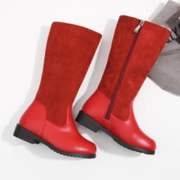 Winter Outdoor Children's Riding Boots Solid Color Warm Furry Girls Fashion Long Boots Black Red Simple Kids Plush Boots Zipper