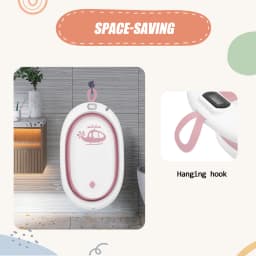 Baby Bathtub for 0-18 Months Baby, Foldable Baby Tub with Ergonomic Bath Seat and Bath Thermometer, Newborn Infant Support Grey/Blue/Pink