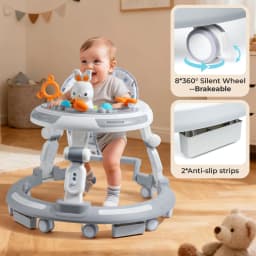 Safety-Enhanced 4-In-1 Grow-With-Me Baby Walker & Play Center - Adjustable 8 Heights, Anti-Tip Base, 8 Silent Brake Wheels
