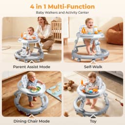 Safety-Enhanced 4-In-1 Grow-With-Me Baby Walker & Play Center - Adjustable 8 Heights, Anti-Tip Base, 8 Silent Brake Wheels