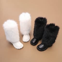 Girls High Boots Children Warm Princess Leather Boots Soft Soled Kids Fashion Long Boots Anti-Slippery All Match 2024 Winter New