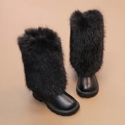 Girls High Boots Children Warm Princess Leather Boots Soft Soled Kids Fashion Long Boots Anti-Slippery All Match 2024 Winter New