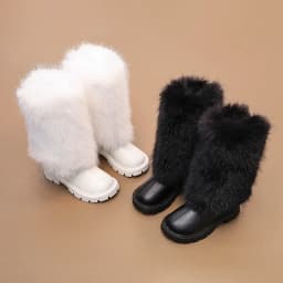 Girls High Boots Children Warm Princess Leather Boots Soft Soled Kids Fashion Long Boots Anti-Slippery All Match 2024 Winter New