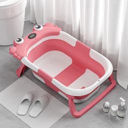 Foldable Baby Bathtub,Portable Infant Tub,Newborn Bath Tub with Thermometer,Crab Shape Baby Bath,Travel Baby Bathtub with Float