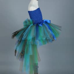 Fluffy Layered Peacock Feathers Clothing for Girls Birthday Halloween Outfit with Long Tail for Kids High Low Princess Dresses