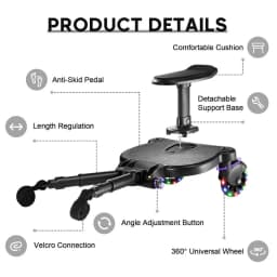 Stroller Board Stand & Sit Dual Purpose With 360° Rotatable Wheels Weight Bearing 25KG Buggy Board For 2-6 Years Old Universal Stroller Step Board with Soft Cushion For Two Kids Travel