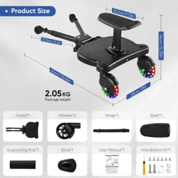 Stroller Board Stand & Sit Dual Purpose With 360° Rotatable Wheels Weight Bearing 25KG Buggy Board For 2-6 Years Old Universal Stroller Step Board with Soft Cushion For Two Kids Travel