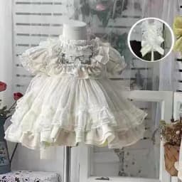 Baby Girls Lolita Princess Dress Kids 2026 Summer New Short Puff Sleeve Chic Embroidery Lace Collar Ruffle Trim Tulle Tutu Gown