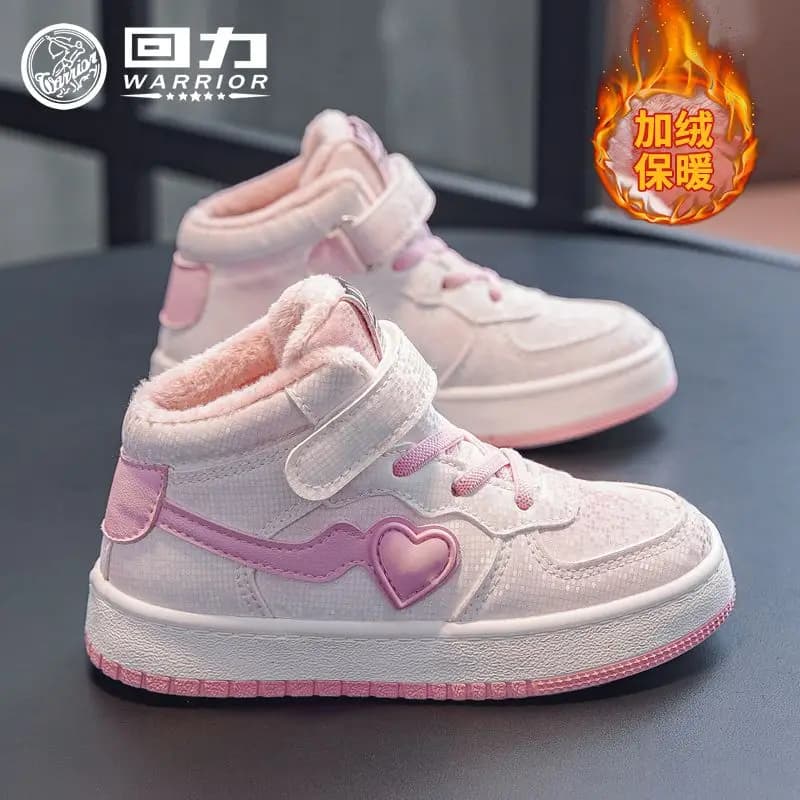 Warrior Children Casual Shoes Winter Warm Patchwork 2025 Kids Cotton Shoes for Girls Boys Sneakers Thickened Fleece Lined