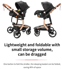 PU Leather Baby Stroller 3 in 1 Newborns Travel Carriage Luxury Compact Foldable Baby Cars Pram with Car Seat Watertight Buggy