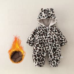 2026 Winter Baby Clothes Fur Lining Boys Rompers Infant Girls Hoodie Jumpsuits Leopard Print Toddler Clothes