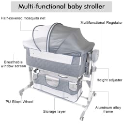 Electric Rocking Baby Cradle for Newborns 0-12 Months with 5 Swing Speeds 3 Timer Settings Bluetooth Music Remote Control Manual Rocking Cotton Mattress Mosquito Net Adjustable Height Storage Basket 4 PU Quiet Wheels 15kg Load