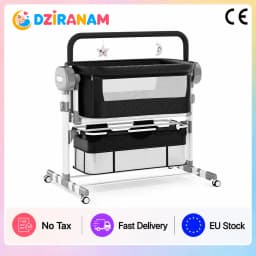 Electric Rocking Baby Cradle for Newborns 0-12 Months with 5 Swing Speeds 3 Timer Settings Bluetooth Music Remote Control Manual Rocking Cotton Mattress Mosquito Net Adjustable Height Storage Basket 4 PU Quiet Wheels 15kg Load