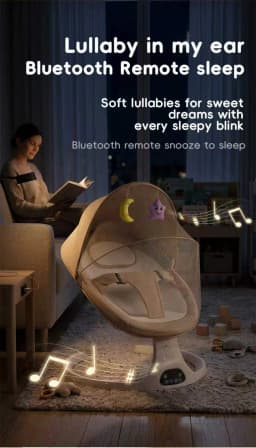 Baby Swing Chair 5 Speed Automatic Sway Bluetooth Lullabies Remote Control Timer Touch Panel Canopy Electric Baby Rocker Infant Cradle for Newborn Boys and Girls 0 to 12 Months Portable Indoor Comfort Soothing Seat
