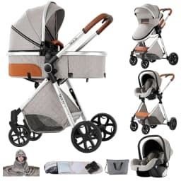 Luxury 3 in 1 Baby Stroller with Car Seat and Sleeping Basket Lightweight Baby Pram High Landscape Infant Pushchair Multifunction Adjustable Travel Buggy Easy Folding Compact Portable Safe Comfortable Stylish Perfect for Travel Baby Carriage