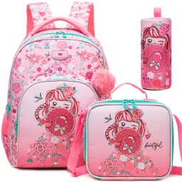 Backpack for Girls,Bookbag with Lunch Box Kids School Bag Set 3pcs Flower Girls Backpack Set School Daypack for Teens Girls