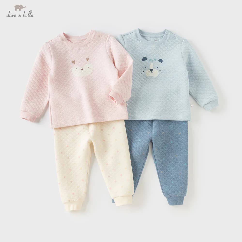 Dave Bella Children's Home Wear Set Winter Girls' Boys' Autumn Clothes Long Pants with Cotton Clip Two Piece Set DB4253856