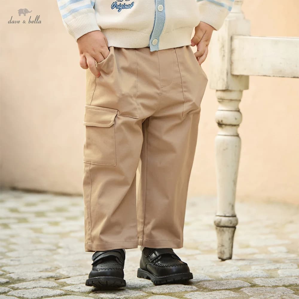 Dave Bella Children Casual Pants Spring Autumn Boys Clothing Elastic Waist Kids Fashion Khaki Outdoor Trousers Cotton DB1260007