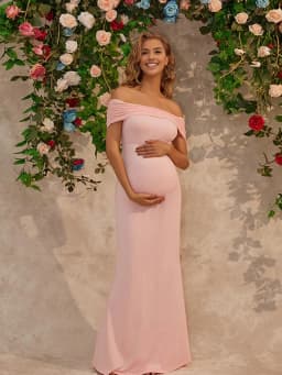 Off Shoulder Maternity Dress Photoshoot Pink Pregnancy Gown Mermaid Maxi Gender Reveal Baby Shower Elegant Photography Prop Plus