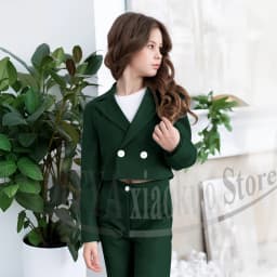 Gril Suits Fashion Peak Lapel Double Breasted Kids Clothes Wedding Birthday Party Graduation Ceremony Girl Clothing 2 Pieces
