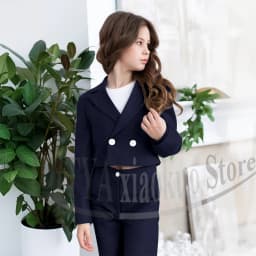 Gril Suits Fashion Peak Lapel Double Breasted Kids Clothes Wedding Birthday Party Graduation Ceremony Girl Clothing 2 Pieces