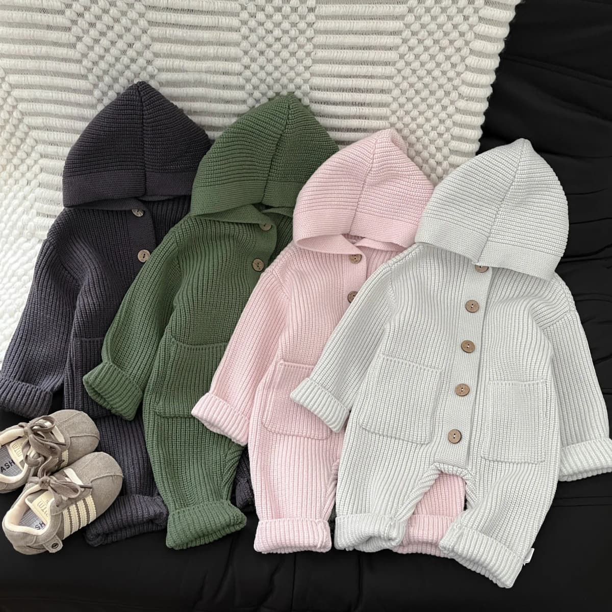 2025 Autumn New Baby Long Sleeve Knit Romper Boy Girl Newborn Warm Hooded Jumpsuit Solid Toddler Sweater Infant Casual Clothes