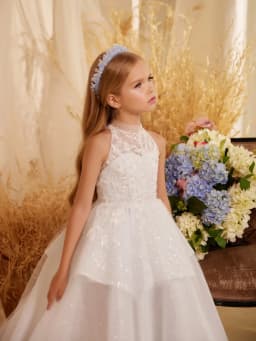 Sparkly Luxurious Beaded Halter A-line Long Girls Evening Dresses Banquet Party Wear Elegant Charming Kids Princess Gown On Sale