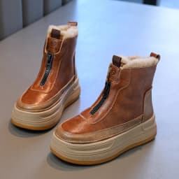 Kids Short Boots Handsome Comfortable Fur Children Fashion Boots Soft Bottom 2026 Brand New Boys Girls Ankle Boots Front Zipper