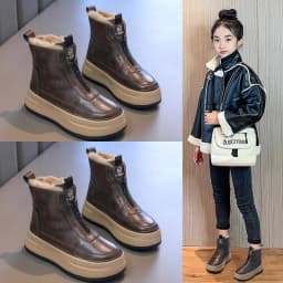Kids Short Boots Handsome Comfortable Fur Children Fashion Boots Soft Bottom 2026 Brand New Boys Girls Ankle Boots Front Zipper