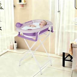 Baby Bathtub with Stand, Foldable Bathtub with Non-Slip Stand, Bath Mat and Bathtub Insert for Newborns and Toddlers