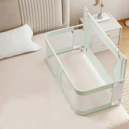 Baby Bed, 120x50cm, Cododo, with display, Breathable and Visible Mesh Window, for Babies 1 to 36 Months, Gray/Green/Pink