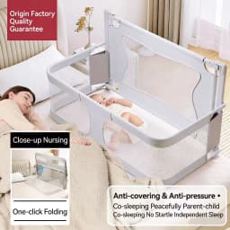 Baby Bed, 120x50cm, Cododo, with display, Breathable and Visible Mesh Window, for Babies 1 to 36 Months, Gray/Green/Pink