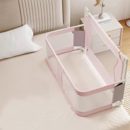 Baby Bed, 120x50cm, Cododo, with display, Breathable and Visible Mesh Window, for Babies 1 to 36 Months, Gray/Green/Pink