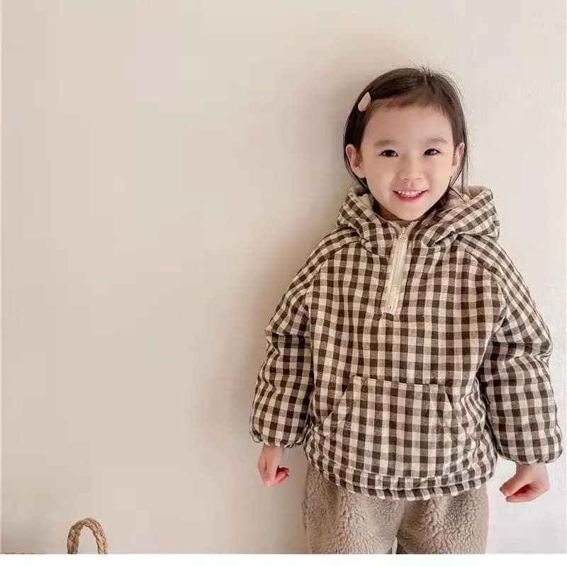 Fashion Plaid Kids Jacket 2026 Korean Thicken Cotton Warm Boys Girls' Coat Baby Cotton Coat Plush Winter Children's Clothing