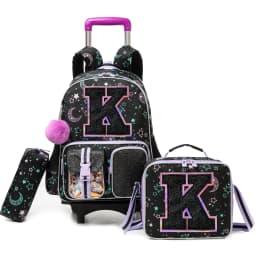 Backpack with Wheels for Girls Rolling Backpack Cute Carry on Backpack Kids Luggage with Lunch Box Pencil Case for Student