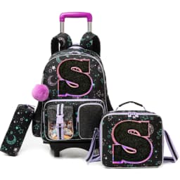 Backpack with Wheels for Girls Rolling Backpack Cute Carry on Backpack Kids Luggage with Lunch Box Pencil Case for Student