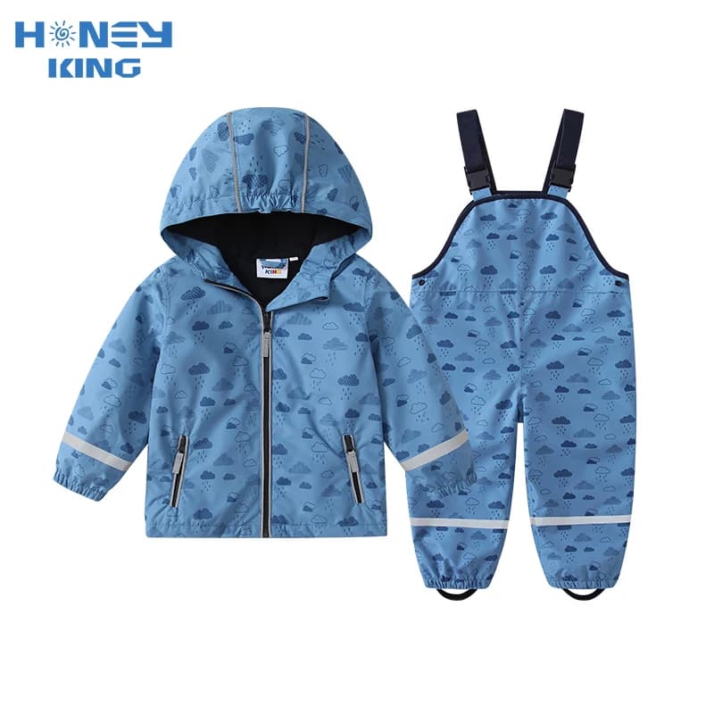 HONEYKING Boys Raincoat Suit Kids Clothing Set Comfortable Breathable Rain Suit with Jacket And Trousers for Children