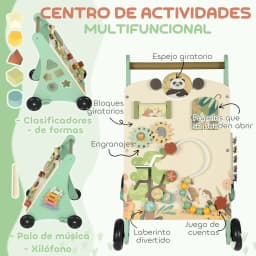 Aiyaplay Wooden Baby Walker Speed Control Xylophone Gears Maze Beads Montessori Activity Center Green